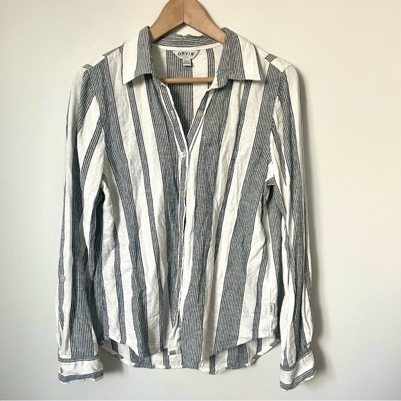 Orvis Linen Blend Striped Button Down Top - Picture 5 of 11